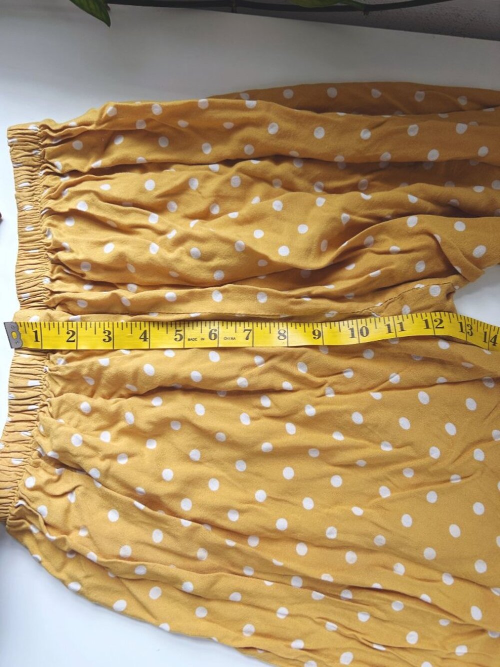 Polka Dot Mustard Yellow Wide-Leg Elastic Waist Pants Lightweight XS S Flowy Boh - Picture 6 of 8